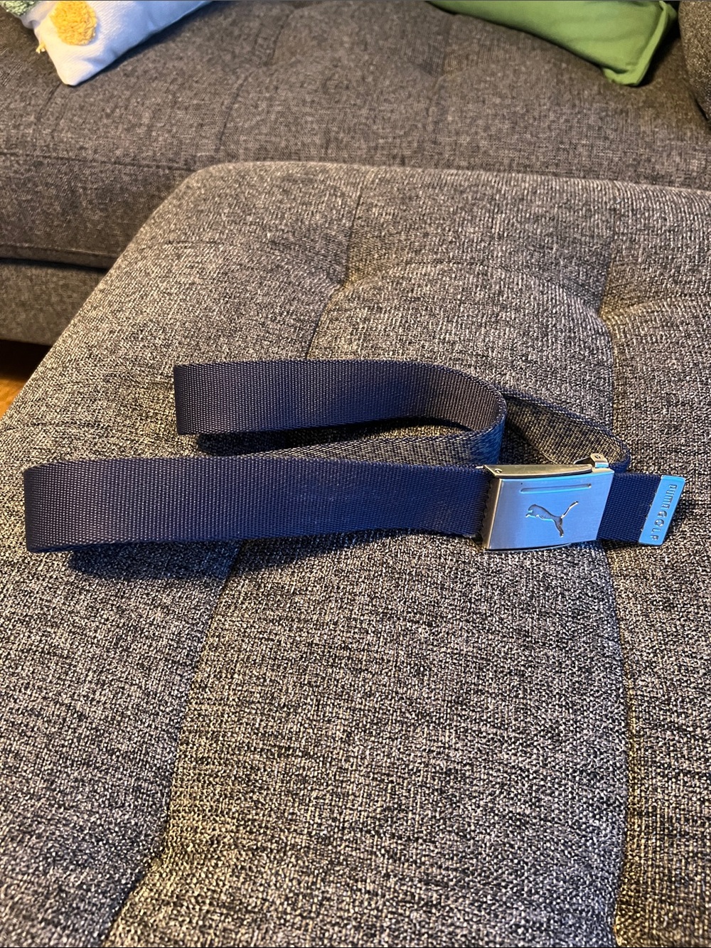 Puma Navy Webbing Belt with Silver Slide Buckle and Blue Accent - Reversible